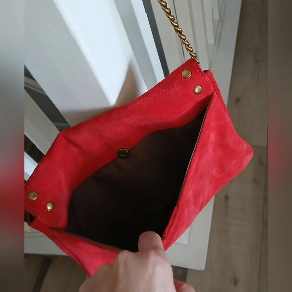 J.Crew Studded Red Suede leather Envelope clutch with chain - Picture 6 of 6